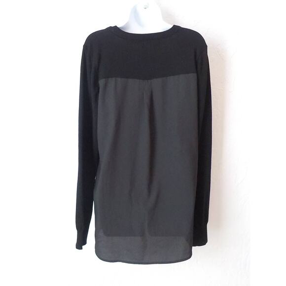 ONE A Women Large Black Top Knit Front Rayon Back Keyhole Long Sleeve Hi-LowHem - Picture 7 of 10